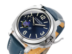 Luminor Marina Logo 3 Days 'Blu Mare Edition' watch with stainless steel Bettarini-style case and blue leather strap.