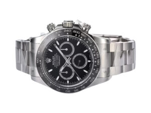 Cosmograph Daytona Stainless Steel with Black Dial (2023), featuring a sleek design, tachymeter bezel, and oyster bracelet.