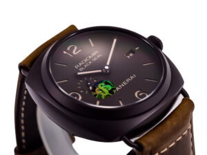 Radiomir Composite Black Seal 3 Days Automatic watch with a brown dial, black case, and brown leather strap (45mm).