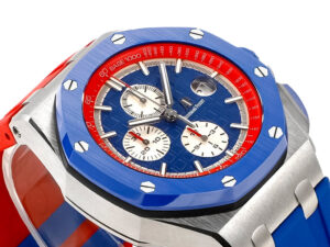 Royal Oak Offshore Chronograph 'Russian Flag' (44mm) watch featuring a blue, red, and white design with a steel case.