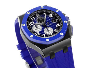 Royal Oak ‘Offshore Chronograph’ Ceramic watch with blue dial and bezel, 44mm case, and matching blue strap.