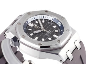 Royal Oak Offshore Diver Stainless Steel watch with grey dial, 42mm case, octagonal bezel, and rubber strap.