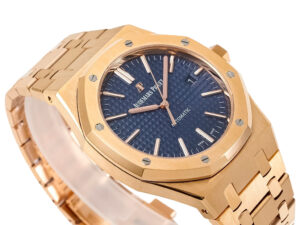 Royal Oak Pink Gold with Blue Dial (41mm) - Model 15400, featuring a signature octagonal bezel and sleek integrated bracelet.