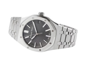 Royal Oak Stainless Steel '50th Anniversary' watch with a grey dial, 41mm case, and stainless steel bracelet.