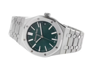 Royal Oak Stainless Steel '50th Anniversary' watch with green dial (41mm) featuring a signature octagonal bezel.