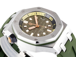 Royal Oak ‘Offshore Diver’ Stainless Steel watch with green dial, 42mm size, featuring a matching green strap.