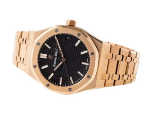 Royal Oak Pink Gold with Black Dial (41mm) 15500. Octagonal bezel, black textured dial, pink gold bracelet.