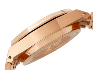 Side view of the Royal Oak Chronograph Pink Gold with Chocolate Dial (41mm), highlighting its rose gold case brushed finish.