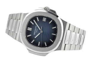 Nautilus Stainless Steel with Blue Dial (41mm) (5811), featuring a sleek bracelet, date display, and elegant blue watch face.