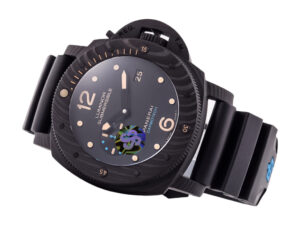 Luminor Submersible 47 3 Days Automatic with Carbotech titanium and carbon case, black dial, and rubber strap.