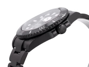 Side view of Submariner Date Stainless Steel (Blaken) with Black Dial, showcasing the crown and bezel details (40mm).