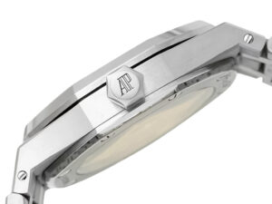 Side view of the Royal Oak Stainless Steel watch (37mm) with a detailed look at the crown and case design.