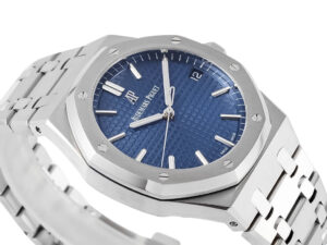 Royal Oak Stainless Steel watch with blue dial, 41mm case, and signature octagonal bezel displayed on a product page.