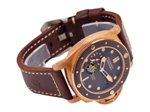 Luminor Submersible 3 Days Automatic 'Bronzo' watch featuring a bronze case, titanium caseback, and brown strap.