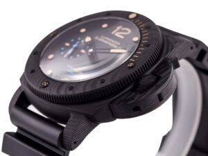 Luminor Submersible 47 3 Days Automatic with titanium and carbon case, black dial, and sleek strap on product display.