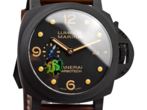 Luminor 1950 44 3 Days Automatic ‘Carbotech’, black dial with titanium and carbon case, luminous markers, leather strap.