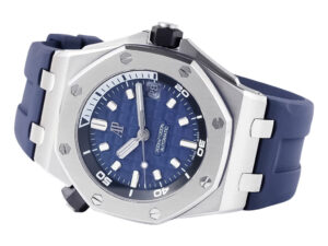 Royal Oak Offshore Diver 42mm watch in stainless steel with a blue dial and matching blue rubber strap.