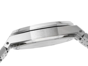 Side view of the Royal Oak Stainless Steel '50th Anniversary' with Green Dial (41mm), polished and brushed finish.