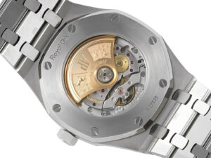 Back view of the Royal Oak Stainless Steel with Grey Dial (41mm) – 15400, showcasing intricate internal mechanisms.
