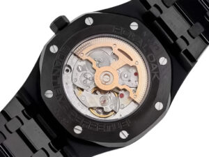 Back view of the Royal Oak Perpetual Calendar Ceramic (41mm), showcasing its mechanical movement through sapphire case back.