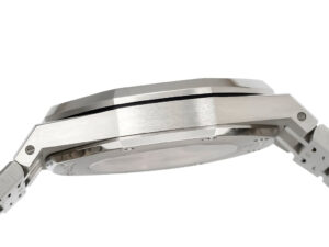 Side view of the Royal Oak Stainless Steel Openworked Double Balance Wheel (41mm) showcasing its sleek and polished profile.