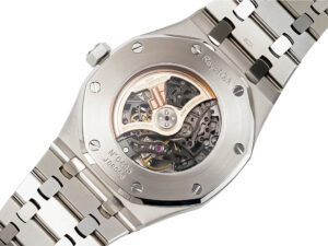Back view of the Royal Oak Stainless Steel Openworked Double Balance Wheel (41mm), showcasing its intricate mechanism.