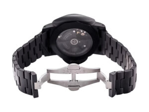 Back view of the Luminor 1950 3 Days GMT Automatic 'Tuttonero' with black ceramic case, bracelet, and visible clasp.
