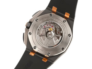 Back view of the Royal Oak Offshore Chronograph Gims Ceramic with Black Dial (44mm), showcasing intricate movement detail.
