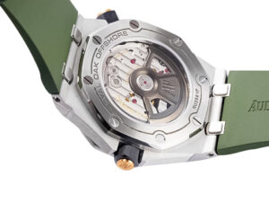 Back view of Royal Oak ‘Offshore Diver’ Stainless Steel with Green Dial (42mm), showcasing the exposed automatic movement.