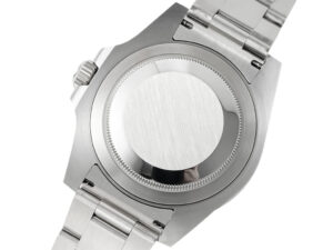 Back view of the GMT-Master II Stainless Steel 'Pepsi' on Oyster showcasing its brushed caseback & stainless steel bracelet.