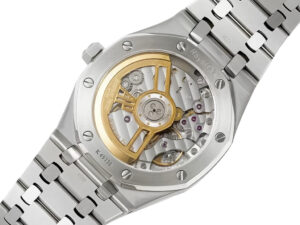 Back view of the Royal Oak Stainless Steel with Black Dial (41mm) – 15500 showcasing its intricate automatic movement.