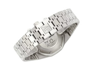 Close-up view of the Royal Oak Chronograph Stainless Steel (41mm) bracelet and case back with visible AP logo.