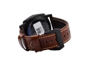 Rear view of the Luminor 1950 44 3 Days Automatic 'Carbotech,' showcasing its brown strap and black titanium-carbon case.