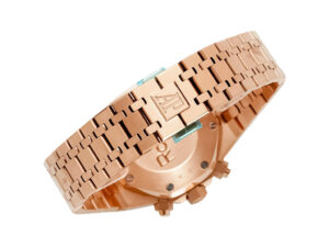 Back view of the Royal Oak Chronograph Pink Gold with Blue Dial (41mm), showcasing the rose gold bracelet and clasp detail.