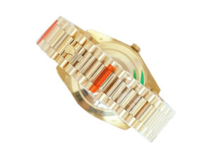 Day-Date 40 Yellow Gold ‘President’ bracelet and case back, showcasing the signature design and polished finish.