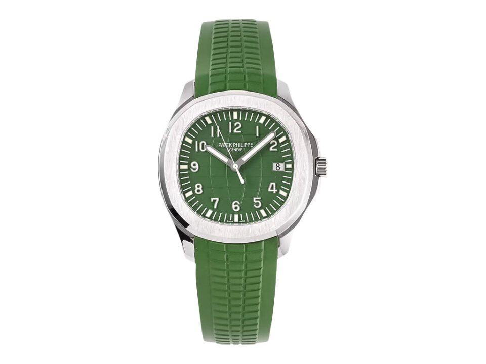 Aquanaut Stainless Steel 'Jumbo' 42mm watch with green dial and matching textured green strap.