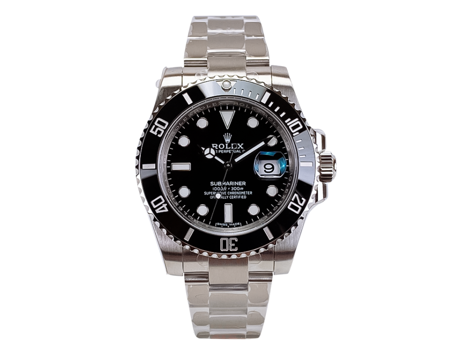 Submariner Date Stainless Steel watch with black dial, 40mm case, unidirectional bezel, and Oyster bracelet.