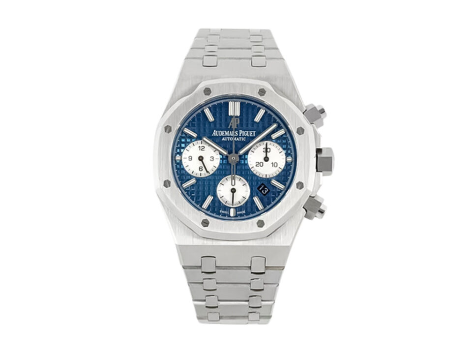 Royal Oak Chronograph Stainless Steel with Blue Dial (41mm), featuring three subdials and a stainless steel bracelet.