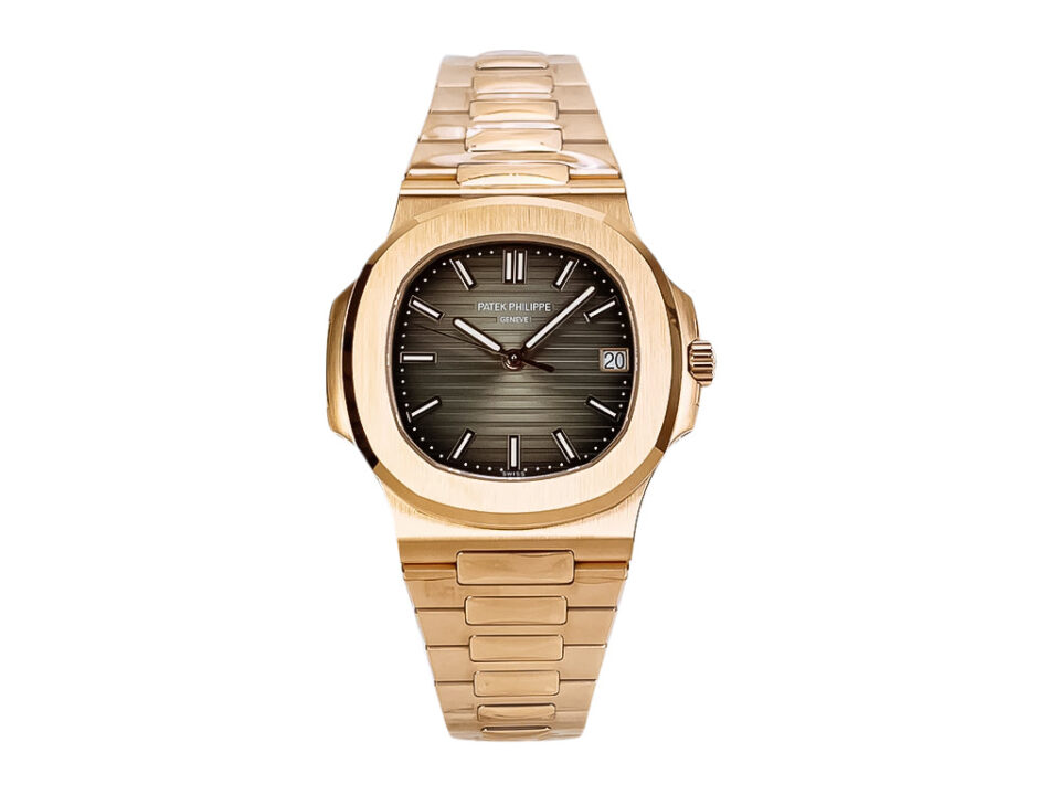 Nautilus Rose Gold watch with Chocolate Dial (40mm) featuring a sleek rose gold bracelet and elegant design.
