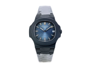 Nautilus ‘Black Venom’ Limited Edition Carbon Steel with Blue Dial (40mm), sleek design, luminous markers, date display.