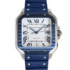 Santos Large Stainless Steel with White Dial and Blue Bezel (Rubber Strap) (40mm)