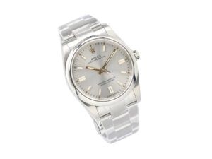 Oyster Perpetual 36 Stainless Steel with Silver Dial watch, featuring a sleek design and polished bracelet.