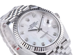 Datejust 41 Stainless Steel on Jubilee with Diamond Mother of Pearl Dial and Fluted Bezel, showcasing luxury craftsmanship.