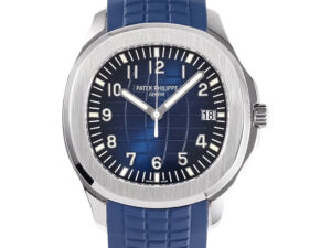 Aquanaut Stainless Steel ‘Jumbo’ watch with blue textured dial, white hour markers, and matching blue strap (42mm).