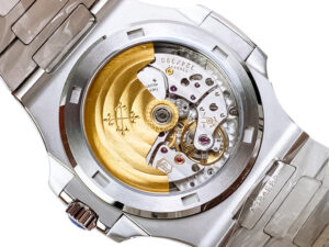 Close-up of the back view of the Nautilus Stainless Steel (40mm), showcasing its intricate mechanical movement.