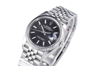 Datejust 36 Stainless Steel on Jubilee with Black Dial and Fluted Bezel, showcasing a classic design and polished finish.
