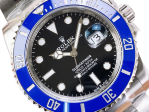 Submariner Date Stainless Steel 'Cookie Monster' (41mm) with a black dial, blue bezel, and date display under cyclops lens.
