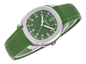 Aquanaut Stainless Steel ‘Jumbo’ with Green Dial (42mm), featuring a green rubber strap and luminous hour markers.