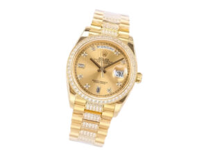 Day-Date 36 Yellow Gold 'President' watch with Diamond Champagne Dial, Diamond Bezel, and gold bracelet.