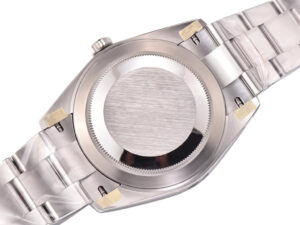 Back view of the Datejust 41 Stainless Steel on Oyster bracelet, showcasing the polished case back and stainless steel links.